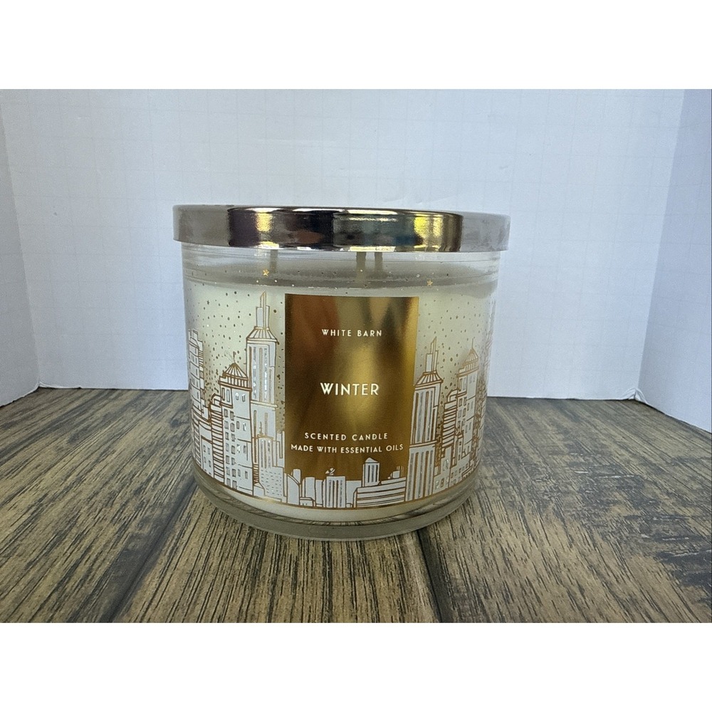 Bath & Body Works Winter 3-Wick Candle White Barn Gold City Scene Woods 14.5oz